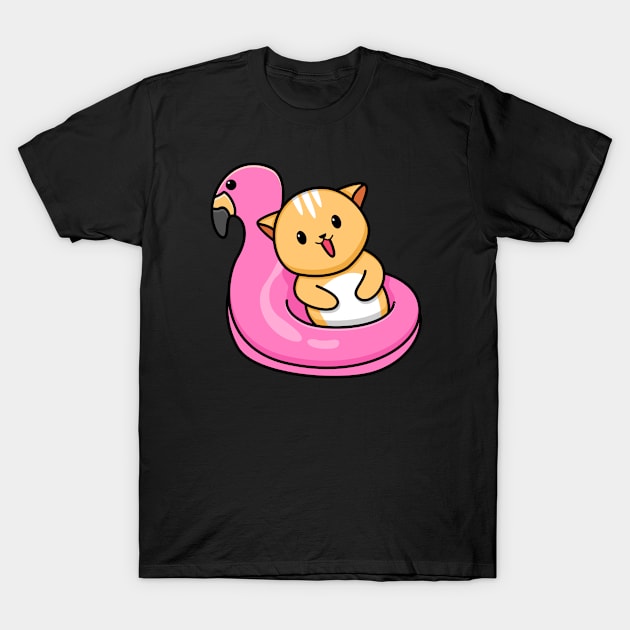 cute cat and flamingo tires T-Shirt by BarnawiMT